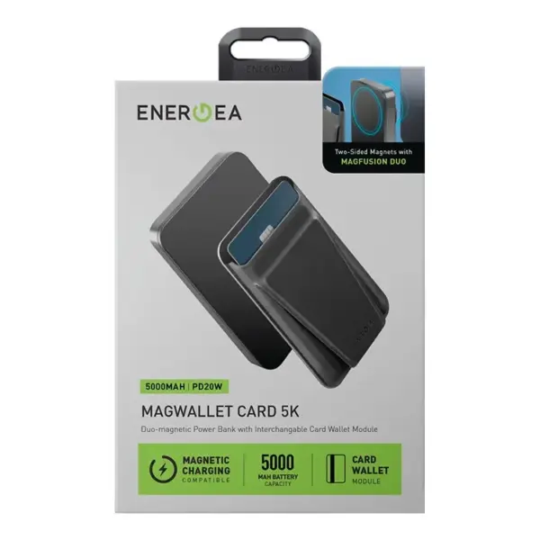 ENERGEA MAGWALLET CARD 5K | DUO-MAGNETIC POWER BANK WITH INTERCHANGABLE CARD WALLET MODULE | 5000MAH | PD 20W